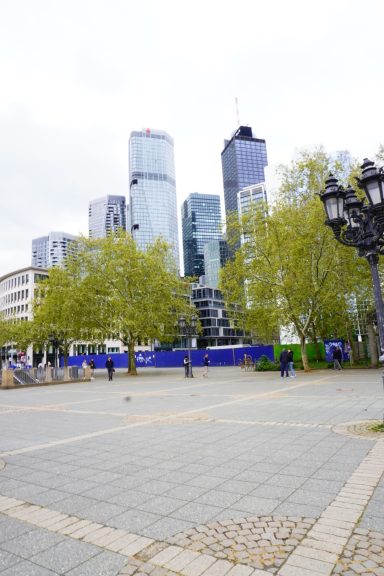 Blick auf das Europaviertel in Frankfurt. mit dem Hochhäusern der Europäischen Zentralbank